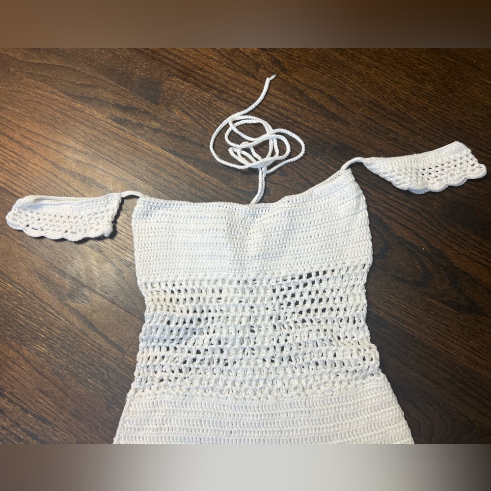 Absolutely stunning Hand Crochet romper or bathing suit! White cotton yarn small - Picture 11 of 13
